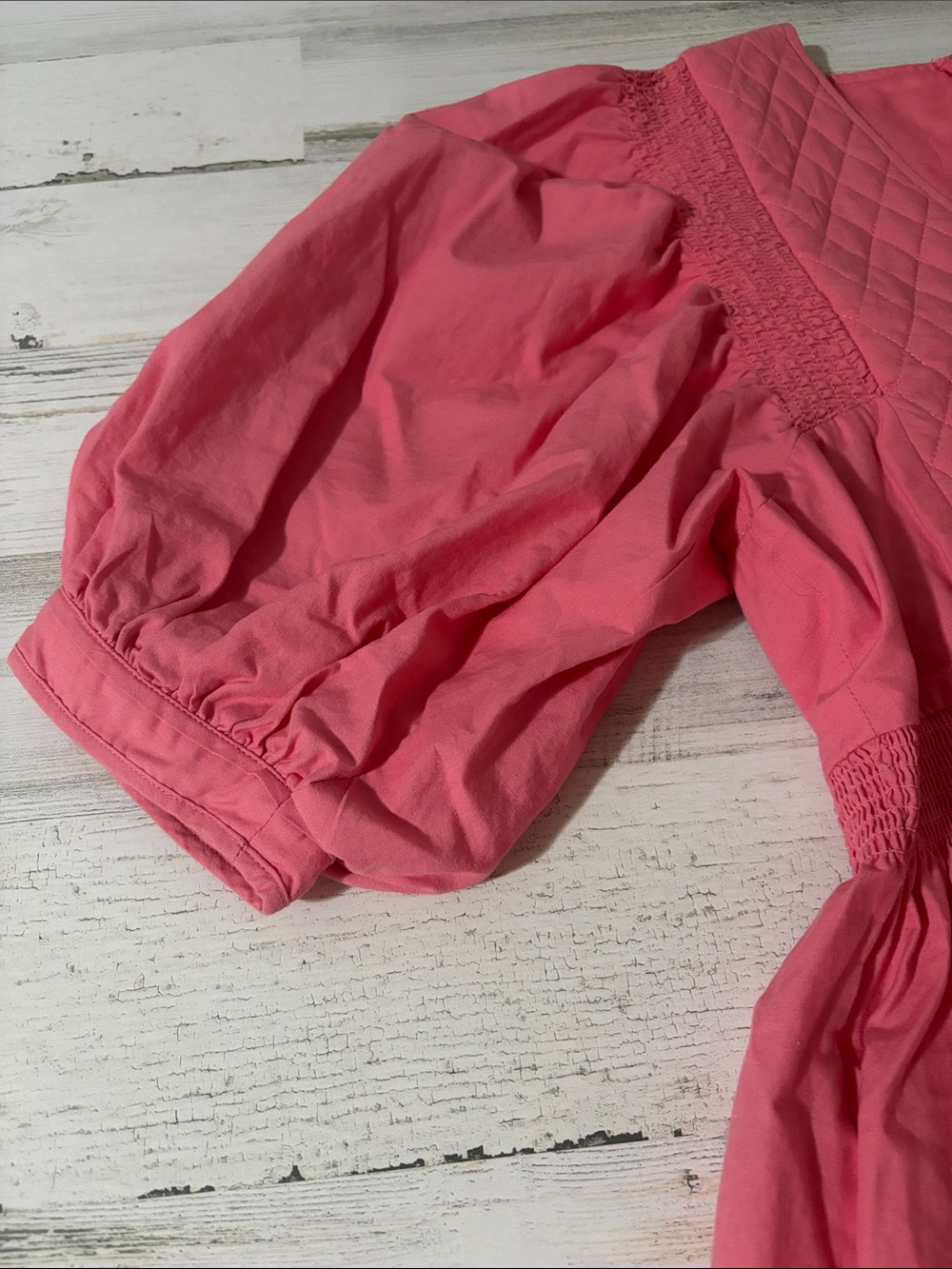 HUNTER BELL Dixon Quilted Puff Sleeve Dress in Coral - Picture 5 of 12